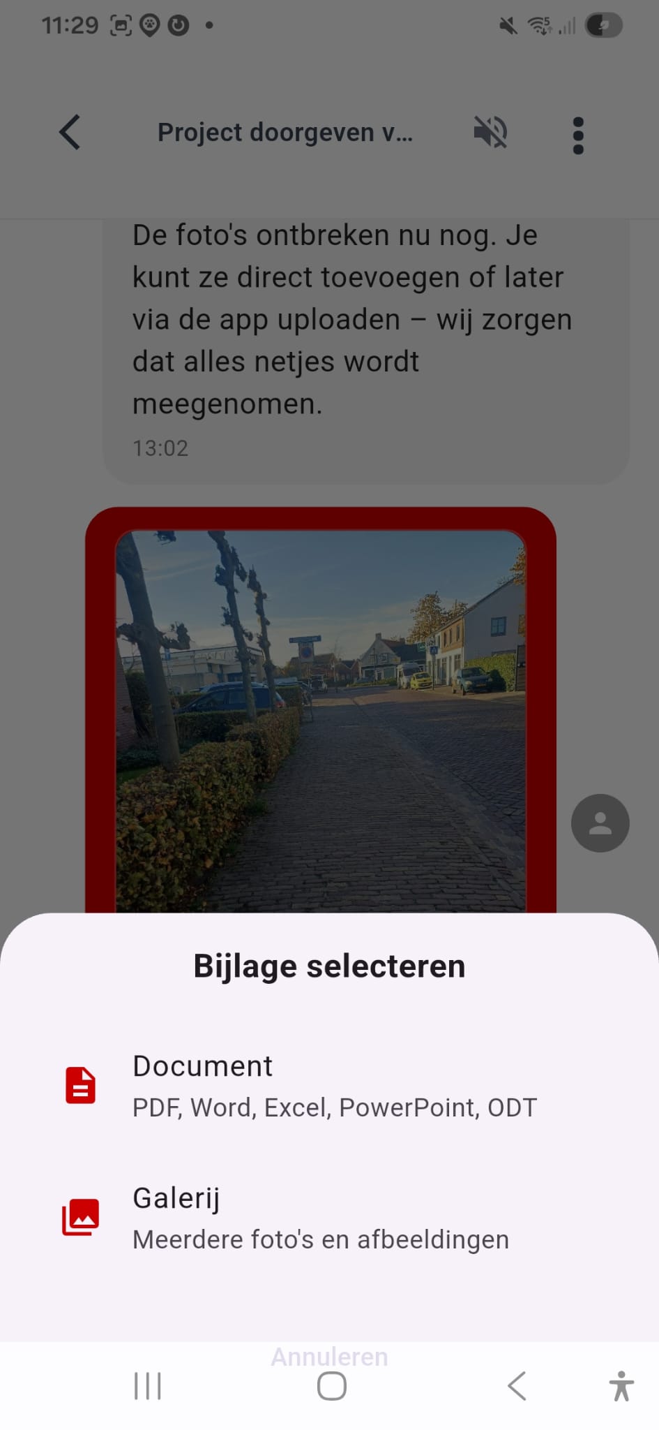 Bijlage selectie interface voor documenten en foto galerij uploads